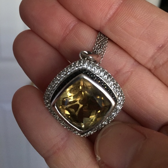 Citrine and diamond necklace on multi strand chain - Picture 3 of 4